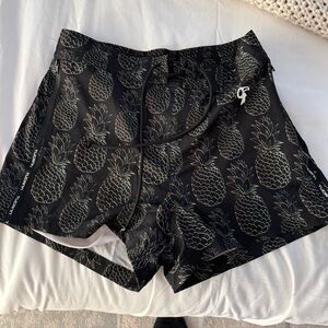 Tucann Men’s Pineapple Board Shorts Swim Trunks in Black Sz M